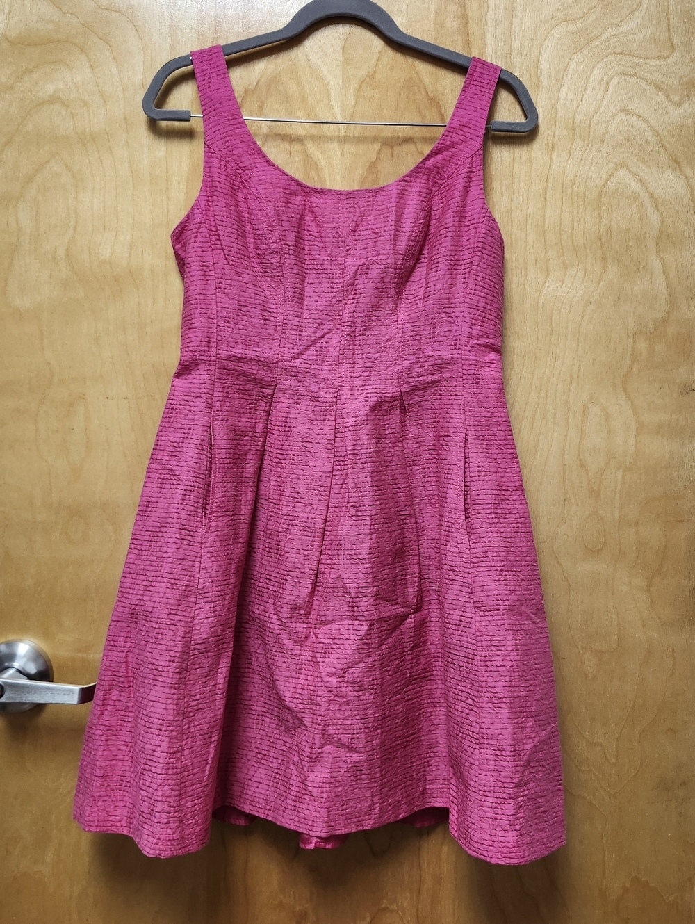 Nine West Size 8P Hot Pink Textured Fit and Flare Dress Preppy Academia Barbie